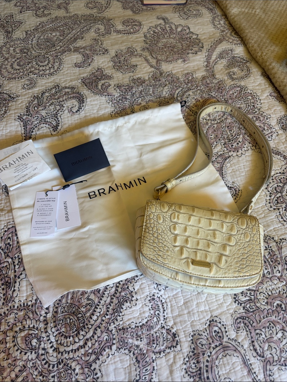 Brahmin Cream Croc-Embossed Leather Crossbody